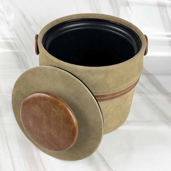 Vintage MCM Elmar Mfg Ice Bucket Brown Faux Suede & Vinyl - Picture 7 of 13